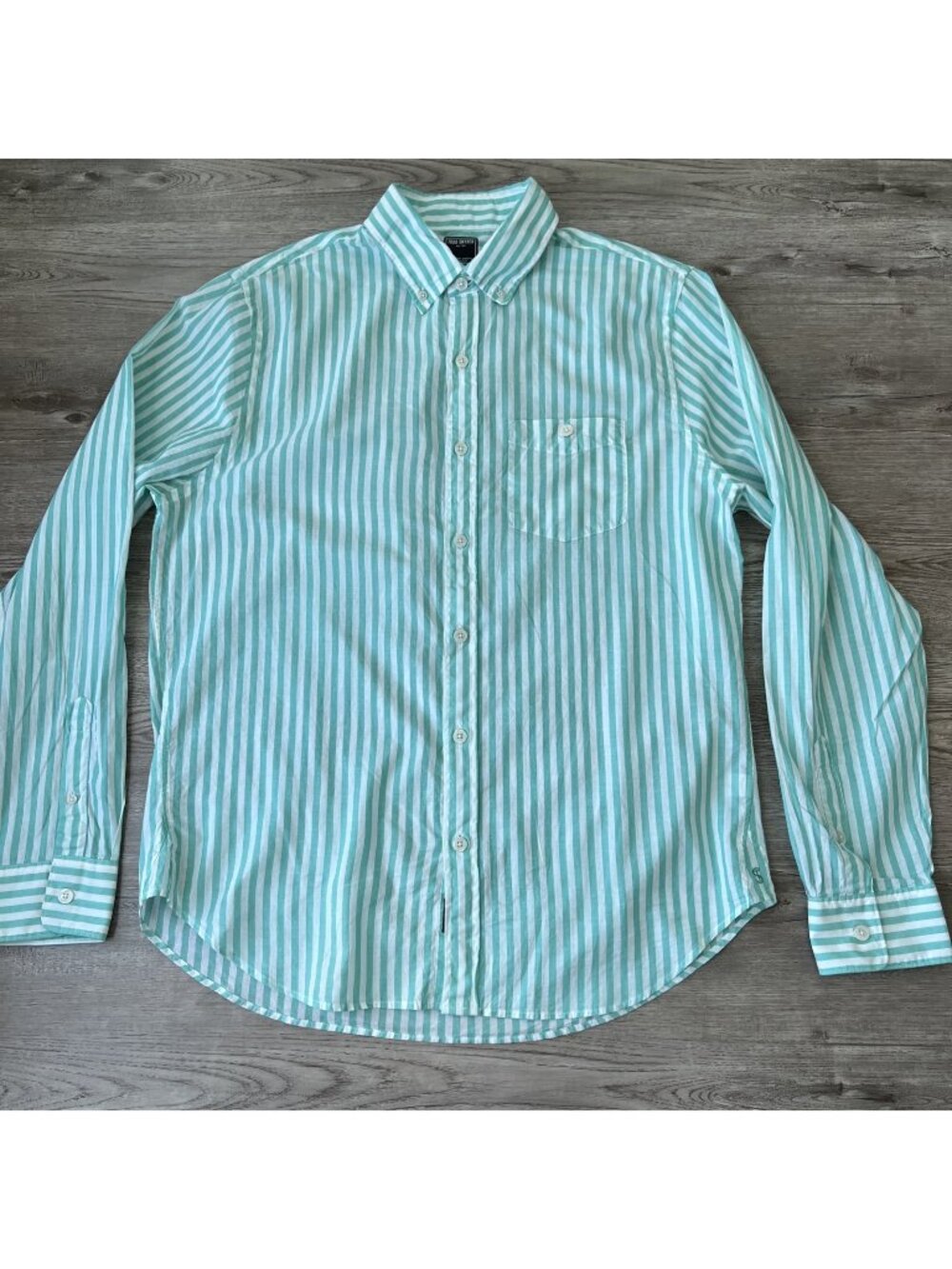 Todd Snyder Slim Fit Favorite Poplin Shirt Mens Large Green Banker Stripe